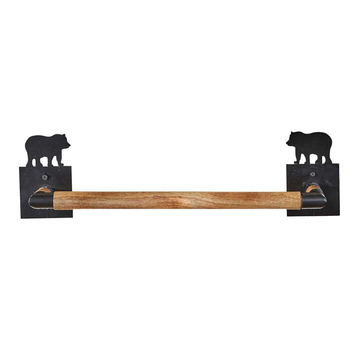 16" rustic bar towel bar in wood and black iron - Your Western Decor