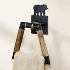 Iron bear and wood rustic towel ring- Your Western Decor