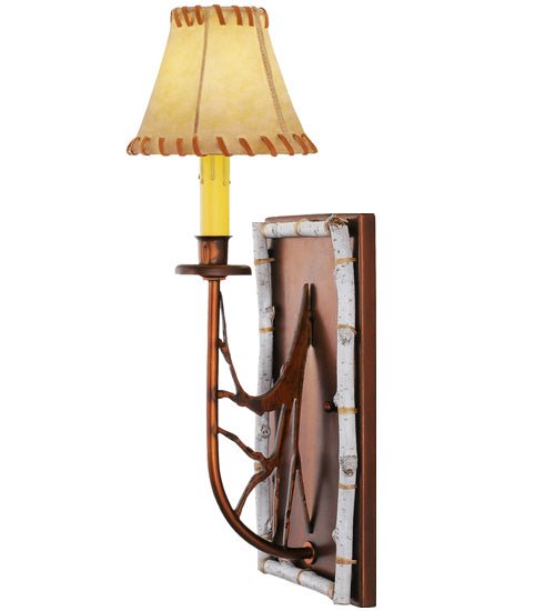 Birch wood wall sconce with leather shade - Made in the USA - Your Western Decor