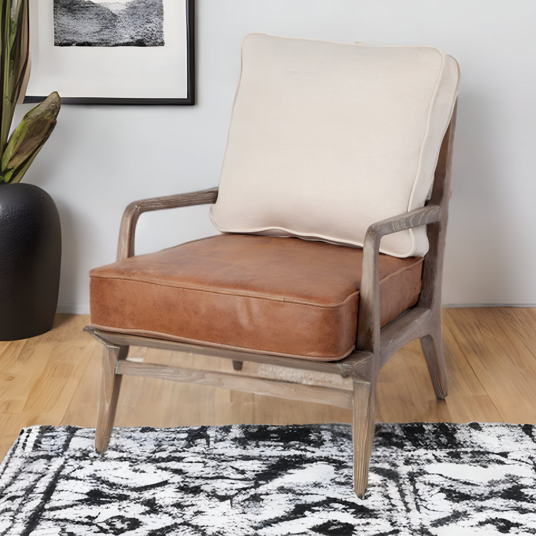 leather seat, linen seat back boho rustic style accent chair - Your Western Decor