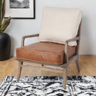 leather seat, linen seat back boho rustic style accent chair - Your Western Decor