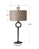 Hammered Rustic Cast Iron Table Lamp with linen drum shade in rust beige - Your Western Decor