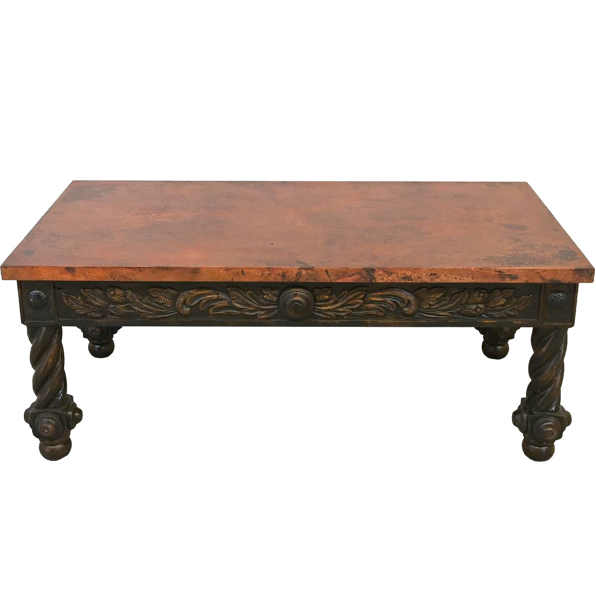 Copper Top Hand Carved Table Table handmade in Mexico - Your Western Decor