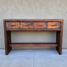 rustic recycled copper console table in reclaimed wood 