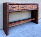 rustic console table with recycled copper drawers and reclaimed wood western entryway furniture