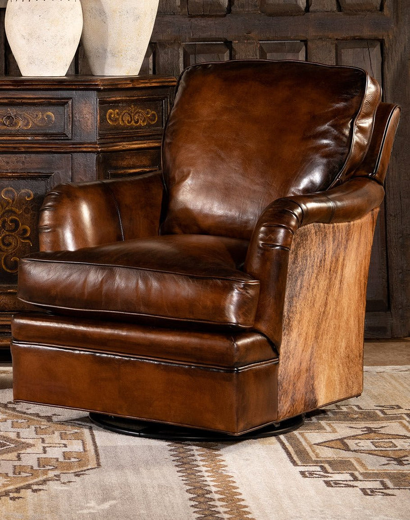 Rustic Cowhide & Leather Swivel Glider made in the USA - Your Western Decor