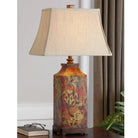 Rustic Foliage Lamp with bell shape Linen Shade - Your Western Decor