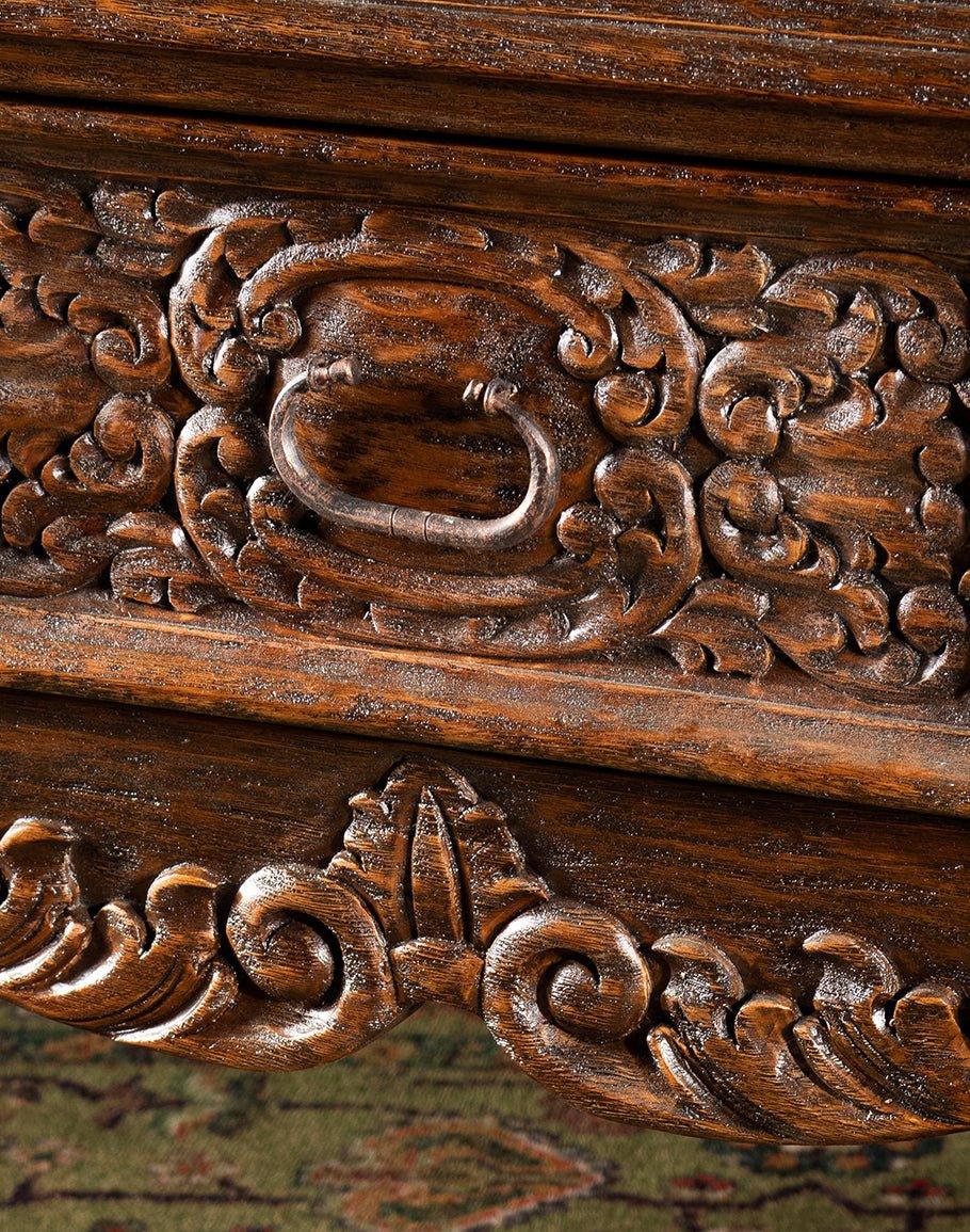 Rustic Hand Carved Console Table Front Detail - Your Western Decor