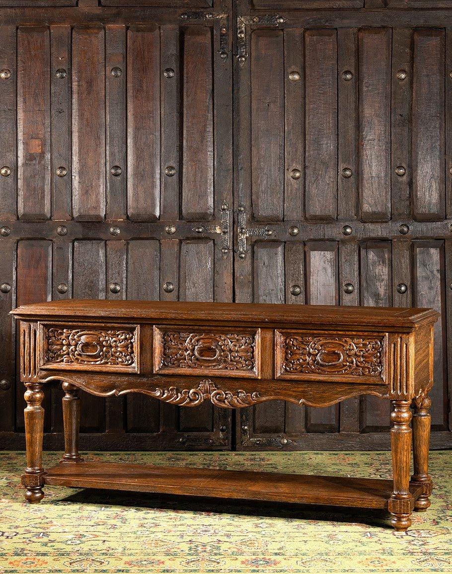 Rustic Hand Carved Console Table - Your Western Decor