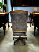 Rustic Alder wood and leather desk chair, leather back detail - Your Western Decor