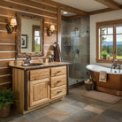 Rustic luxury lodge bathroom with custom Hickory wood vanity - Your Western Decor