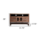 Wooden TV stand with dimensions labeled on a white background