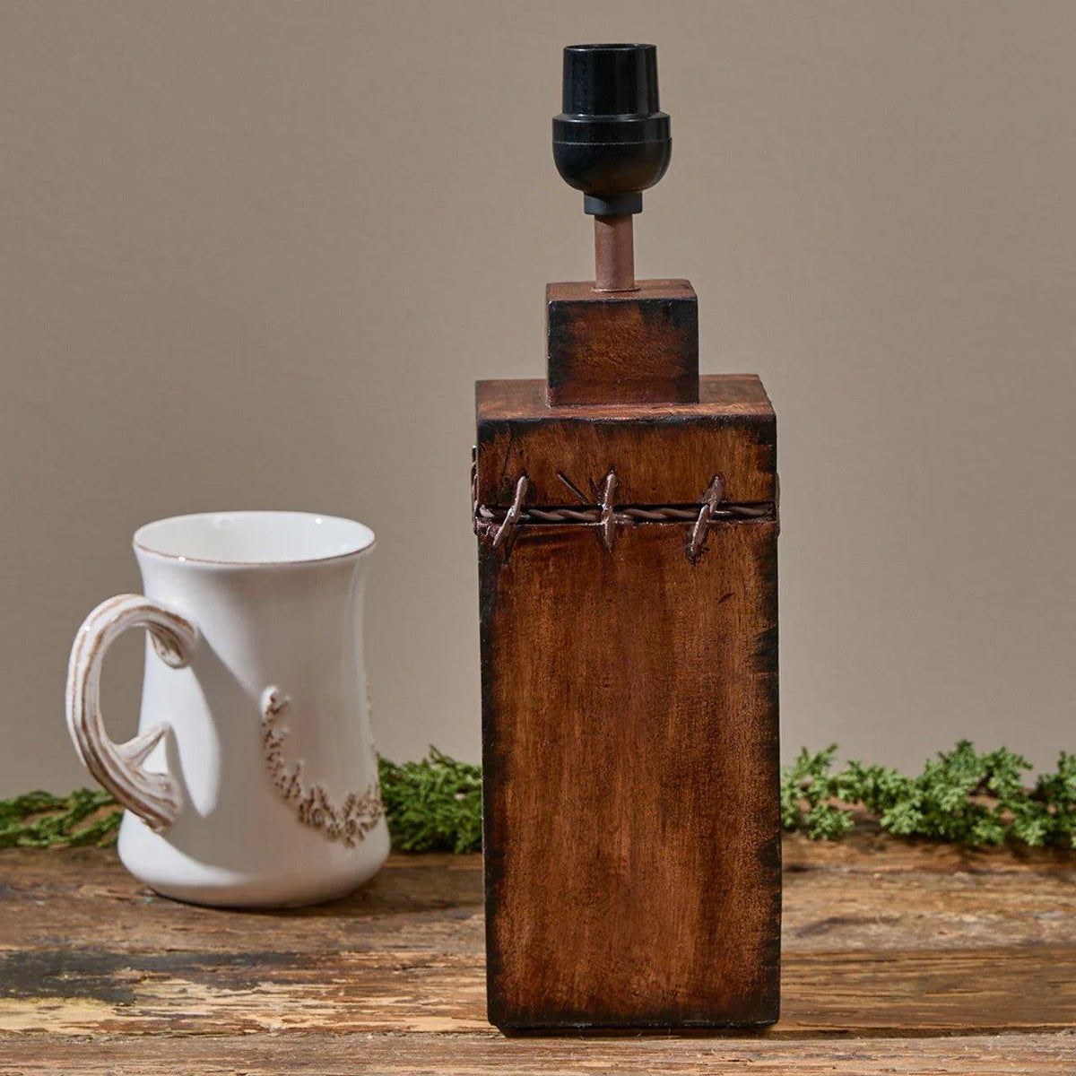 Rustic Ranch Wood Table Lamp w/ Barbed Wire| Your Western Decor