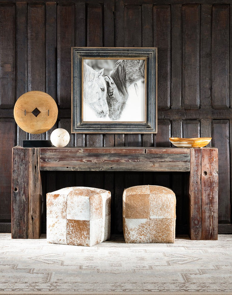 Longhorn Speckled Cowhide Cube Ottoman - American Made - Your Western Decor