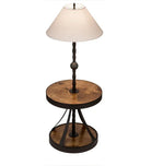 American made Rustic Side Table Floor Lamp with beige shade and walnut table - Your Western Decor