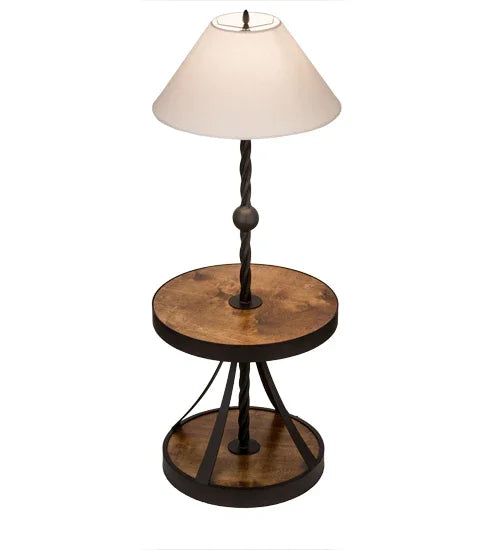 western floor lamp with built in table and rope twist bronze base