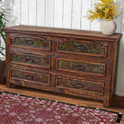 Rustic Temple Dresser with copper panel insets on drawers - You r Western Decor