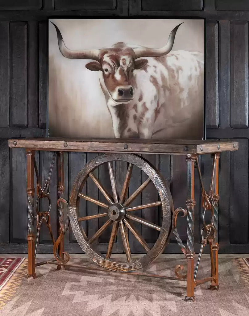Looking On Longhorn Art with Western Pioneer Wagon Wheel Pub Table - Your Western Decor