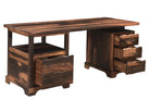 Desk showing wood grain detail and open drawers