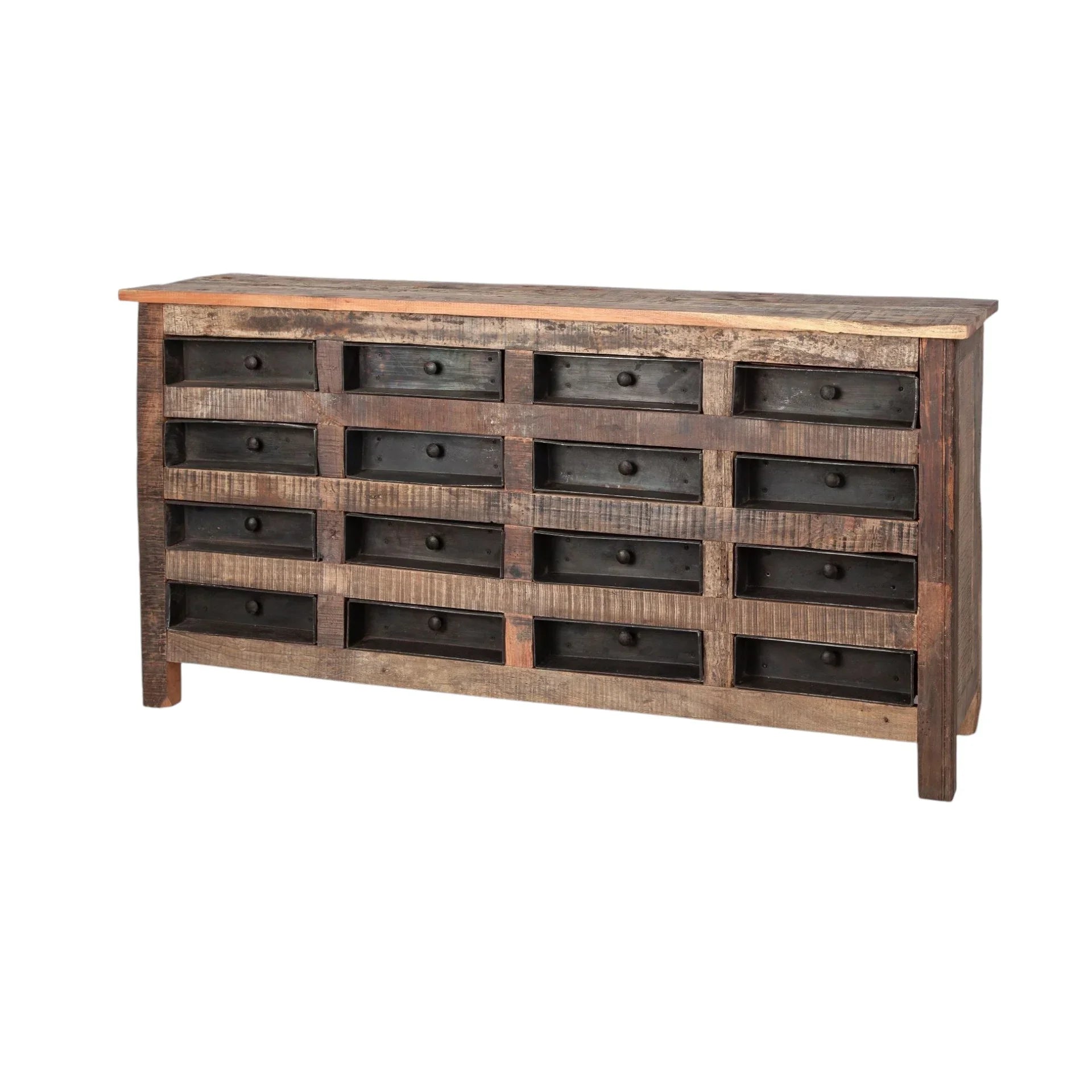 Frontier Forge 16-drawer rustic sideboard cabinet crafted from solid wood