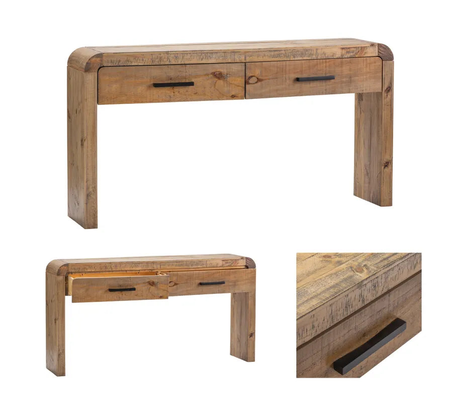 3 images of wood console table 