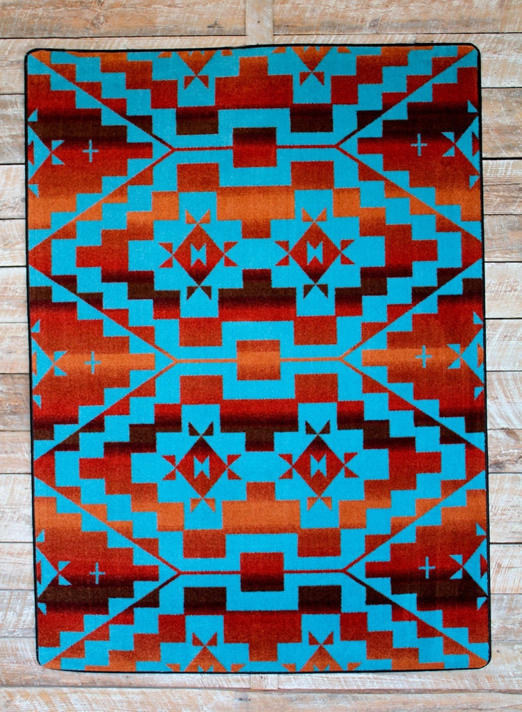 Turquoise blue, red, orange Sacred Trails Southwestern Rugs - Made in the USA - Your Western Decor