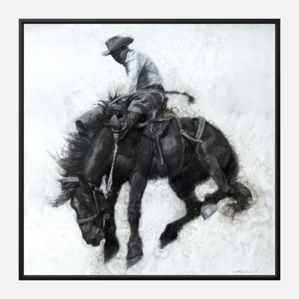 Saddle Bronc Black Framed Canvas Art - David Frederick Art - Your Western Decor