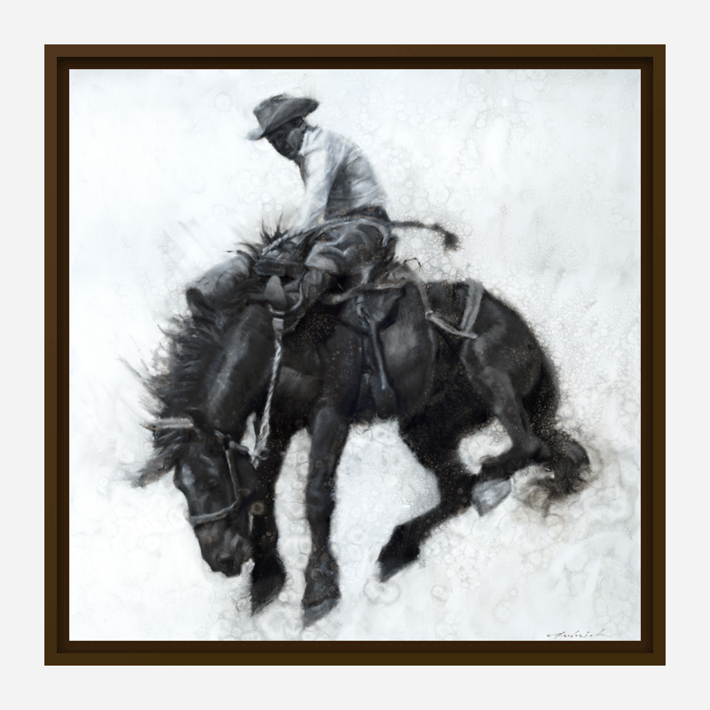 Saddle Bronc Brown Framed Canvas Art - David Frederick Art - Your Western Decor