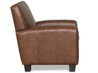 Side view of brown saddle leather club chair 