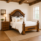 Solid Chilean pine Saddle Ridge western bed handcrafted with tooled leather details
