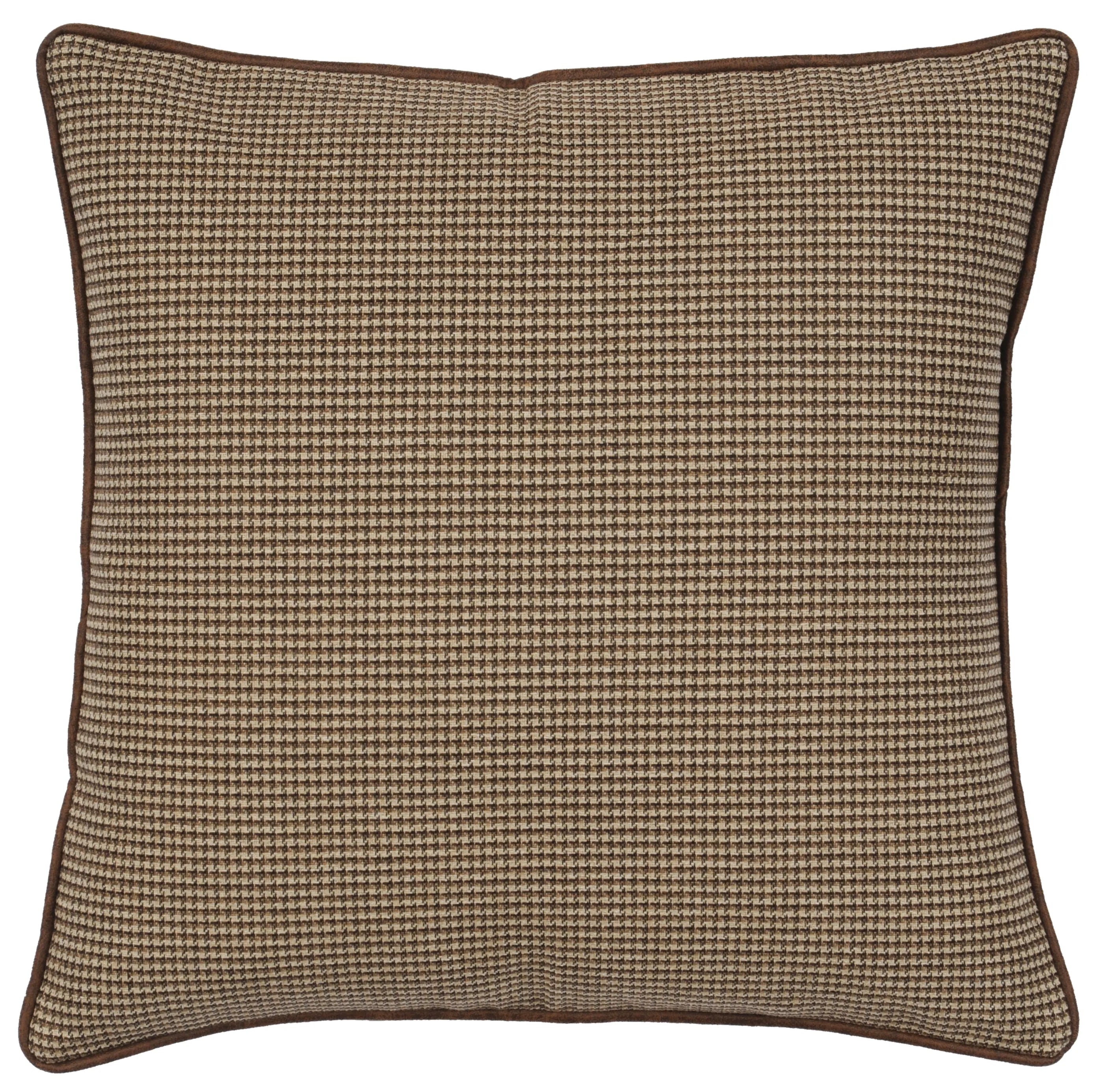 A square euro pillow featuring a brown and beige houndstooth pattern with a solid brown piped edge, shown against a plain white background.