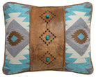 Santa fe sky southwest throw pillow - Blue, white, grey, faux leather, conchos - Your Western Decor