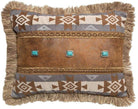 Santa Fe Sky Southwestern accent pillow with faux leather, fringe and conchos. 16"x20". Your Western Decor