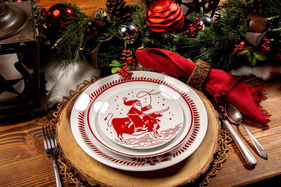 Red and White Santa's Longhorn Sleigh Plate Set - Your Western Decor