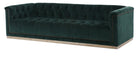 Maxine Distressed Tufted Sofa in sapphire green fabric exposed wood - Your Western Decor