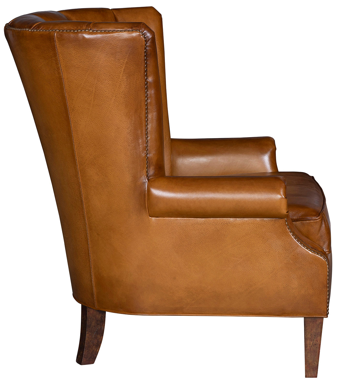 artisan leather armchairs with walnut legs
