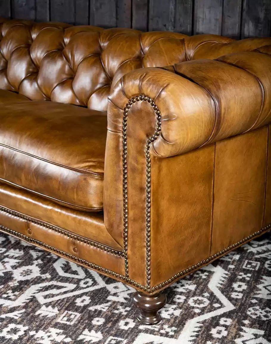 American made Burnished Leather Chesterfield Sofa - Your Western Decor