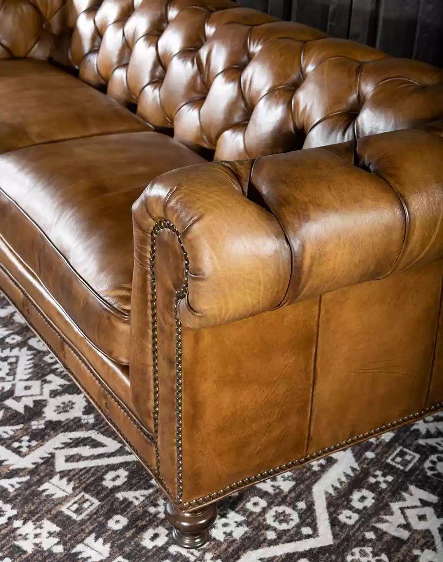 American made Burnished Leather Chesterfield Sofa - Your Western Decor