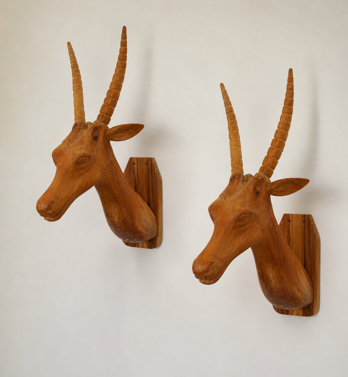 wood antelope head wall mounts teak root sculpture hand made