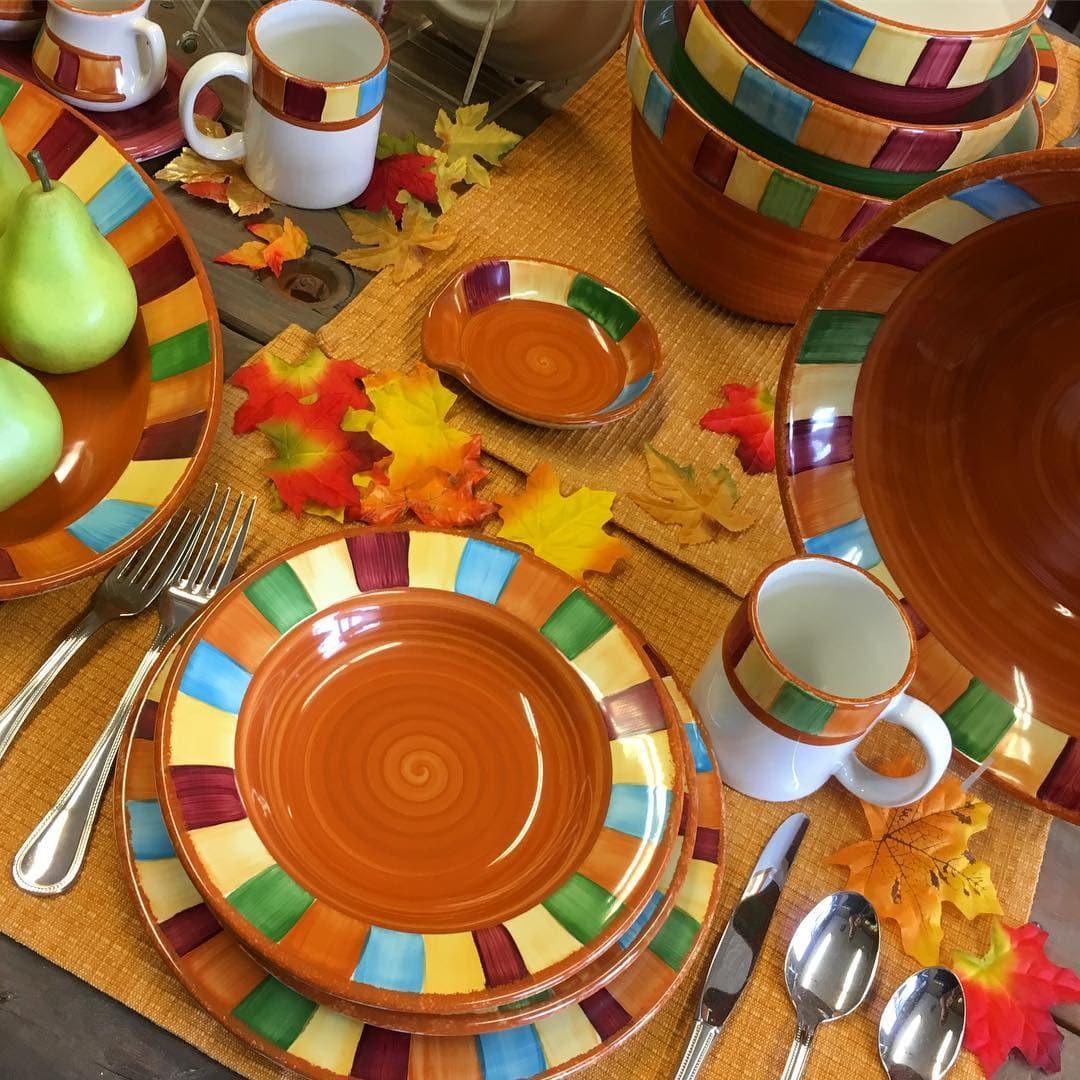 Handmade, hand painted Southwestern dinnerware. Serape colorful dishes made in the USA. Your Western Decor