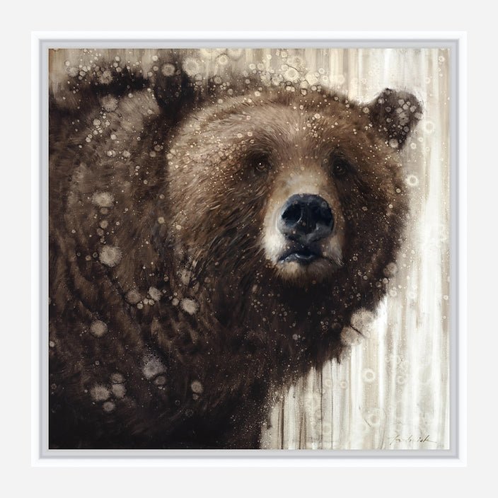 Serene Brown Bear White Framed Canvas Art by David Frederick Riley at Your Western Decor