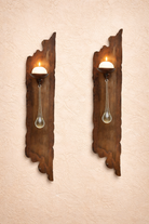 Set of two rustic metal wall candeleros with glass teardrops and round candles - Your Western Decor