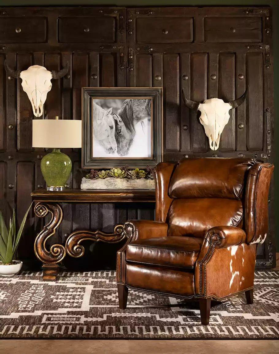 Settler Cowhide & Leather Western Recliner made in the USA - Your Western Decor