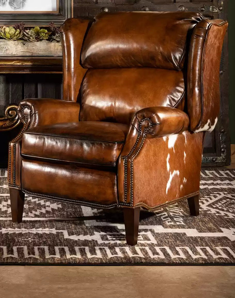 Settler Cowhide & Leather Western Recliner made in the USA - Your Western Decor