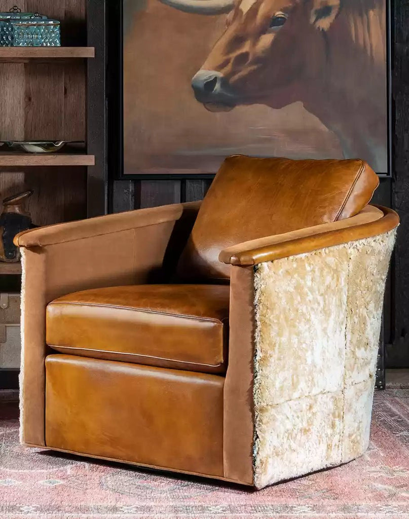 American made Shearling & Leather Swivel Chair - Your Western Decor