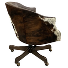 Side profile of the Black Canyon Cowhide Executive Swivel Chair showing sculpted barrel design and swivel base.