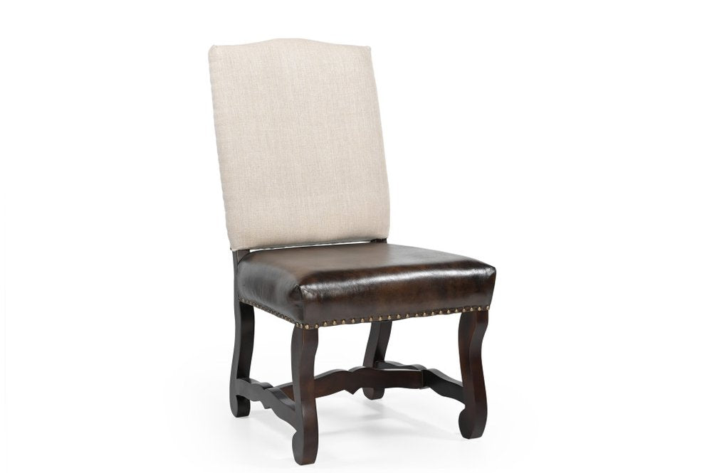 Sienna Dining Chair with linen back and leather seat with nail head trim