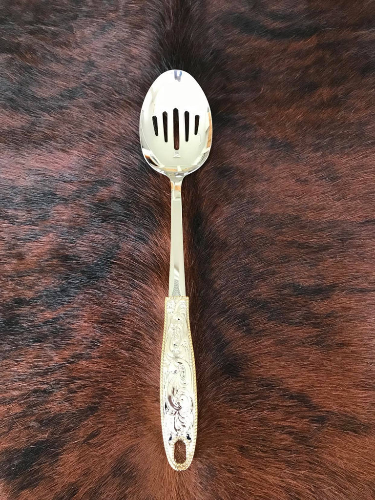 Silver buckle western slotted serving spoon - Your Western Decor