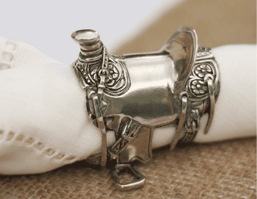 Tooled Silver Saddle Napkin Rings - Western Table Decor - Your Western Decor