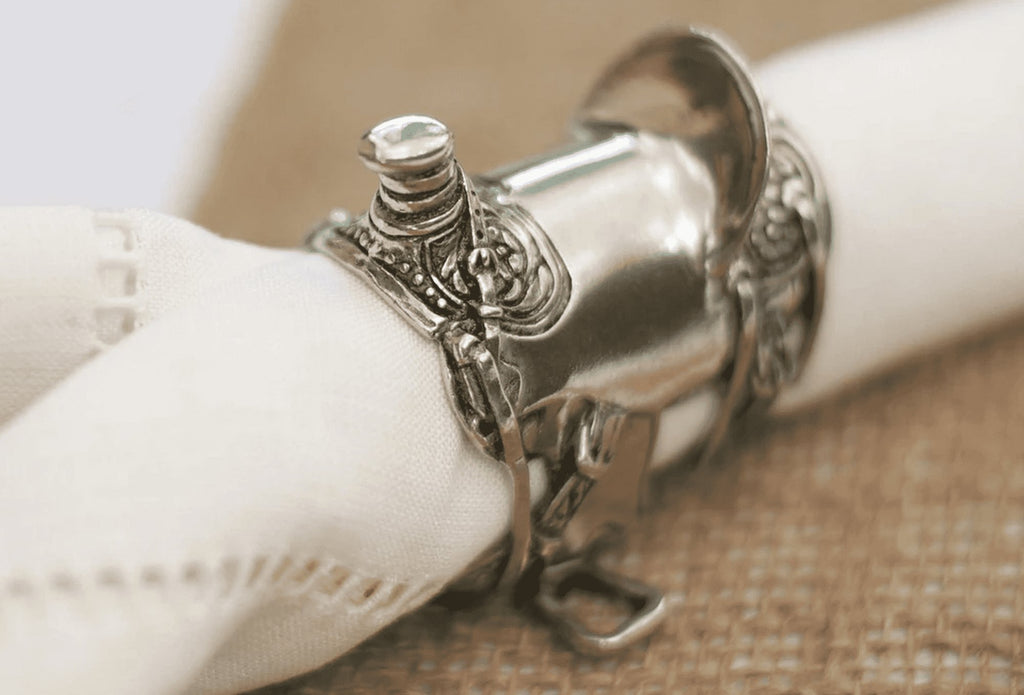 Tooled Silver Saddle Napkin Rings - Western Napkin Rings - Your Western Decor